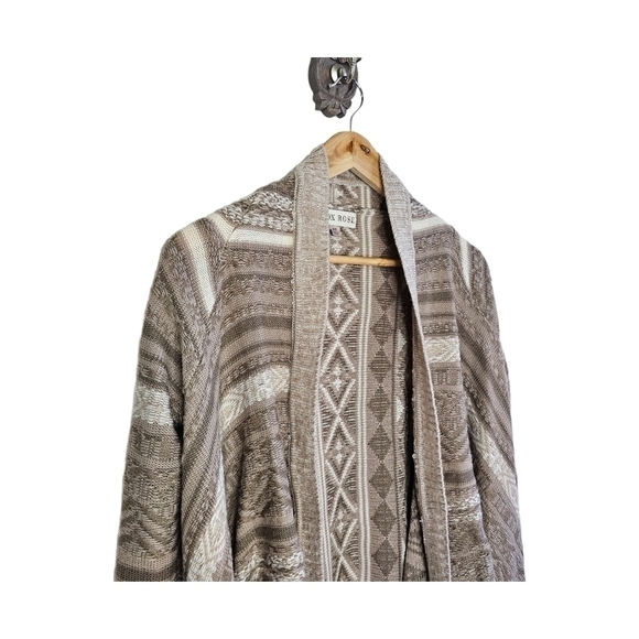 Fringe knit wrap open cardigan tan and cream raglan sleeve size xs - Picture 2 of 11